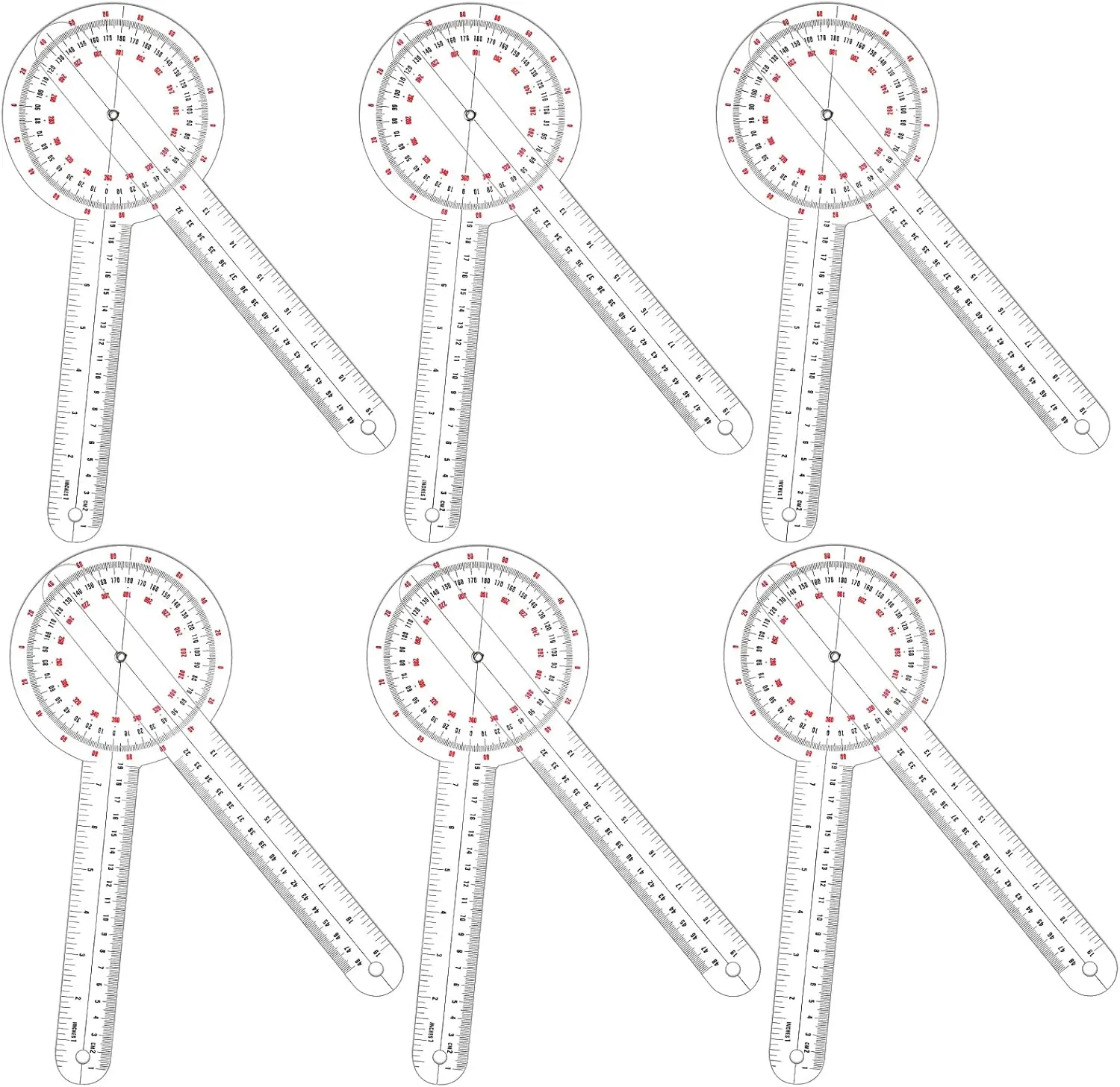 12 Inch Goniometer 360 Degree Range of Motion Goniometer, Plastic Protractor Angle Ruler for Physical Orthopedic Rehab Sports Classroom Use(6 Pieces)