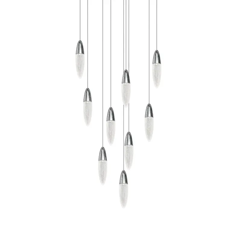 Sultana 9-Light Round Chandelier in Polished Chrome or Satin Brass with Hand-Blown Seeded Glass