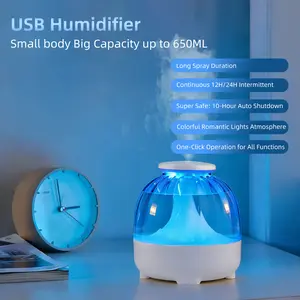 New humidifier, 650 milliliter large-capacity diffuser, automatic shutdown after expiration and timer function, transparent spray bottle with 2 levels of humidification, suitable for bedrooms, living rooms and study rooms.