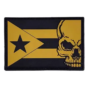 Puerto Rico Flag Skull Patch [3.0 X 2.0 -Hook Fastener -3D-PVC Rubber-P1]