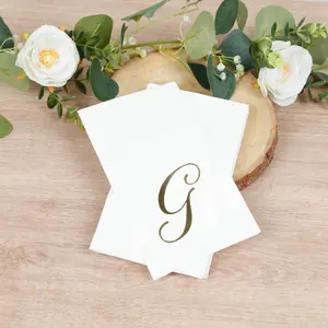 100-Pack Paper Dinner Napkins White with Gold Foil Monogram "G" – 8"x4" Folded, Disposable Party Napkins