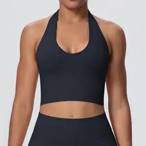 Soft stretch sports top for all body types Breathable halter-neck backless tank top seamless workout tank top for women shockproof fitness tank top Lightweight Activewear gym & daily wear No underwire all comfort sports, Seamless Sports Bras, Halter Tops