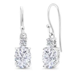 Gem Stone King 3.13 Cttw 10K White Gold IGI Certified Lab Grown Diamond Dangle Earrings | Oval Cut Diamonds 3 Ct | D-E Color | VS1-VS2 Clarity | Gold Earrings For Women