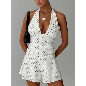 Blushing Babe Halter Playsuit White Polka