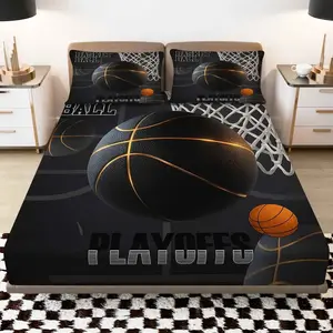 3-Piece Basketball Playoffs Hoop Bedding Set (1*Sheet + 2*Pillowcases, Core), Sports Theme, Competitive Bedding, Mattress Protector Soft, Breathable, Bedroom Decoration, Home Bedding, Sports Design, Themed Bedding, Durable Material, Breathable Fabric, Pil