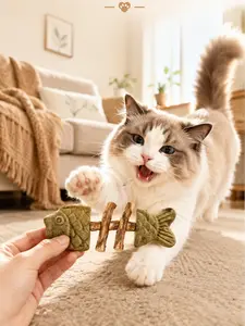 Organic Fish Bone Catnip & Silvervine Toy - Interactive Dental Chew Sticks for Cats Teeth Cleaning, Premium Natural Cat Toy for Boredom Relief #petlovers #Summervibes