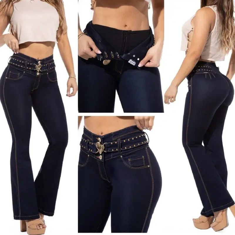 Women's W71-242 Denim Bottoms, Fashion Buttlifting Colombian Jeans with Built-in Tummy Control Waistband, High-Quality Fit for Everyday Wear