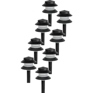 Paradise Low  Landscape Pathway Lights - 2 Tier Outdoor Garden Lights - Easy, Simple Installation - Walkway, Lawn, Landscape Lighting (Black, 8 Pack)