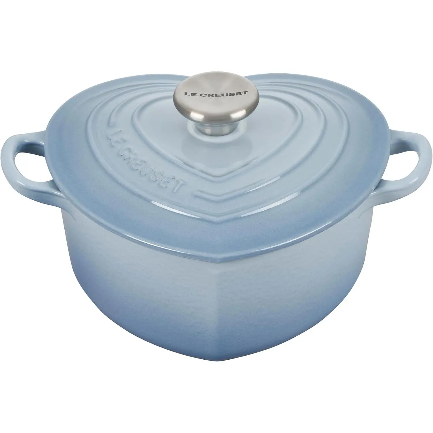 Le Creuset Signature Enameled Cast Iron Baked Figural Heart Cocotte, 2 Qt, Coastal Blue with Stainless Steel Knob