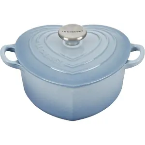 Le Creuset Signature Enameled Cast Iron Baked Figural Heart Cocotte, 2 Qt, Coastal Blue with Stainless Steel Knob