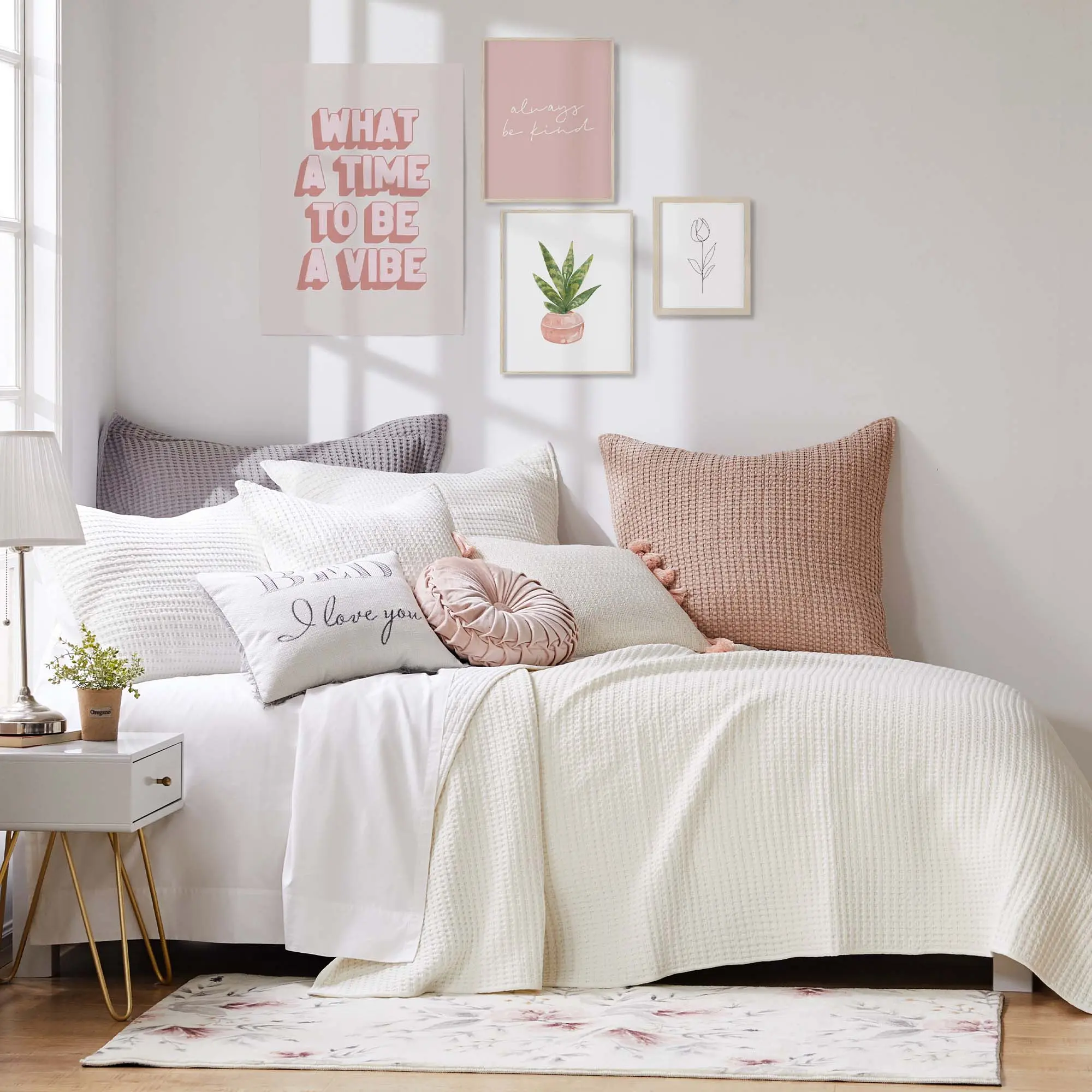 Levtex Home Mills Classic Traditional Lightweight Cotton Soft Texture Twin/Twin XL Bedding Set - Cream Textured Bed Cover Set, 1 Quilt (68x86in), 1 Sham (26x20in), Breathable Quilt Set
