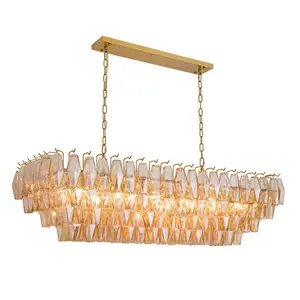 4-Tier Dimmable Rectangle Kitchen Island Glass Chandelier Ceiling Pendant Lights