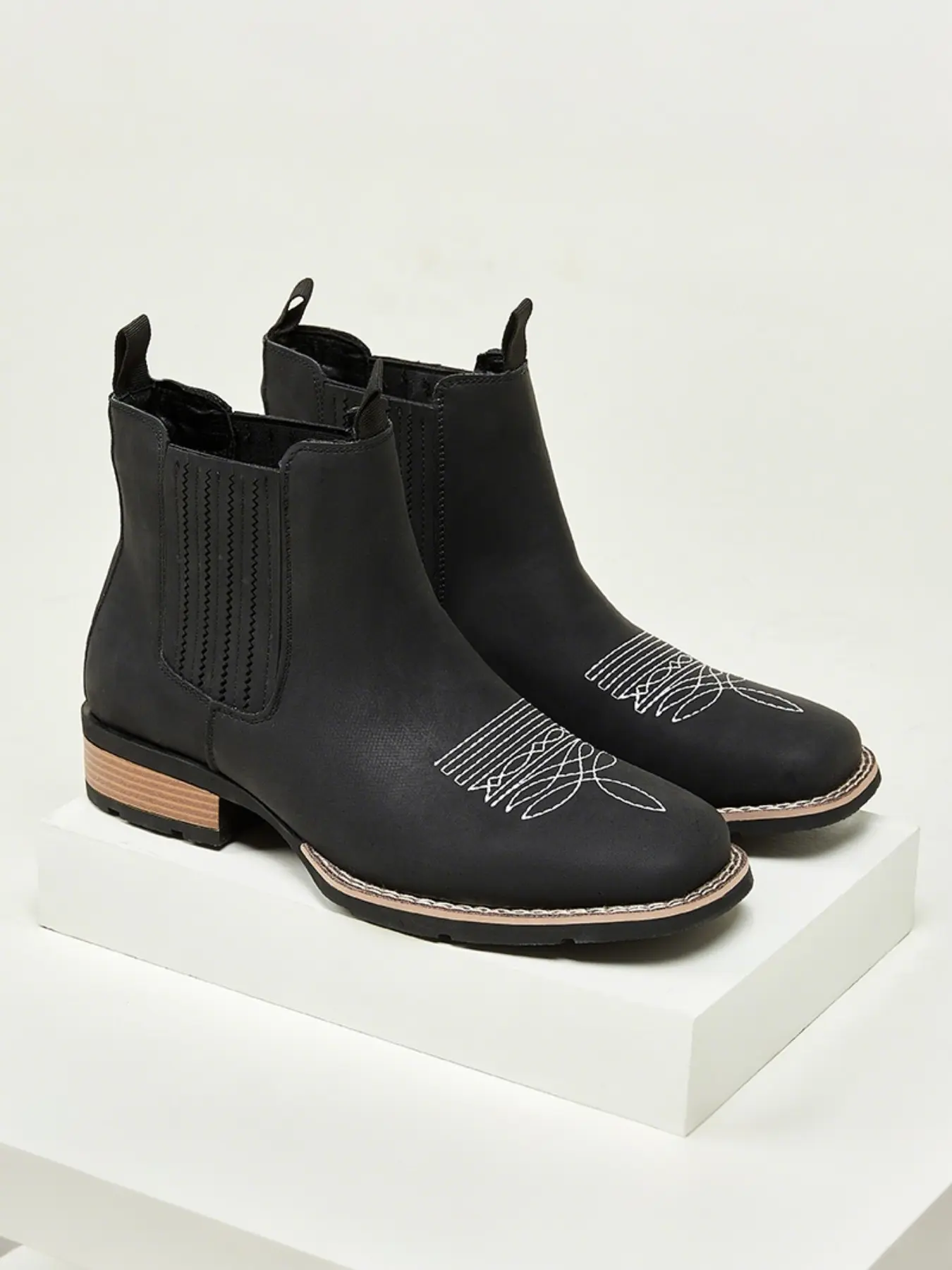 Fashion Casual Camping Denim Boots, Trend Wide Square Toe Western Cowboy Boots, Stylish Comfortable Ankle Height Shoes Design Footwear