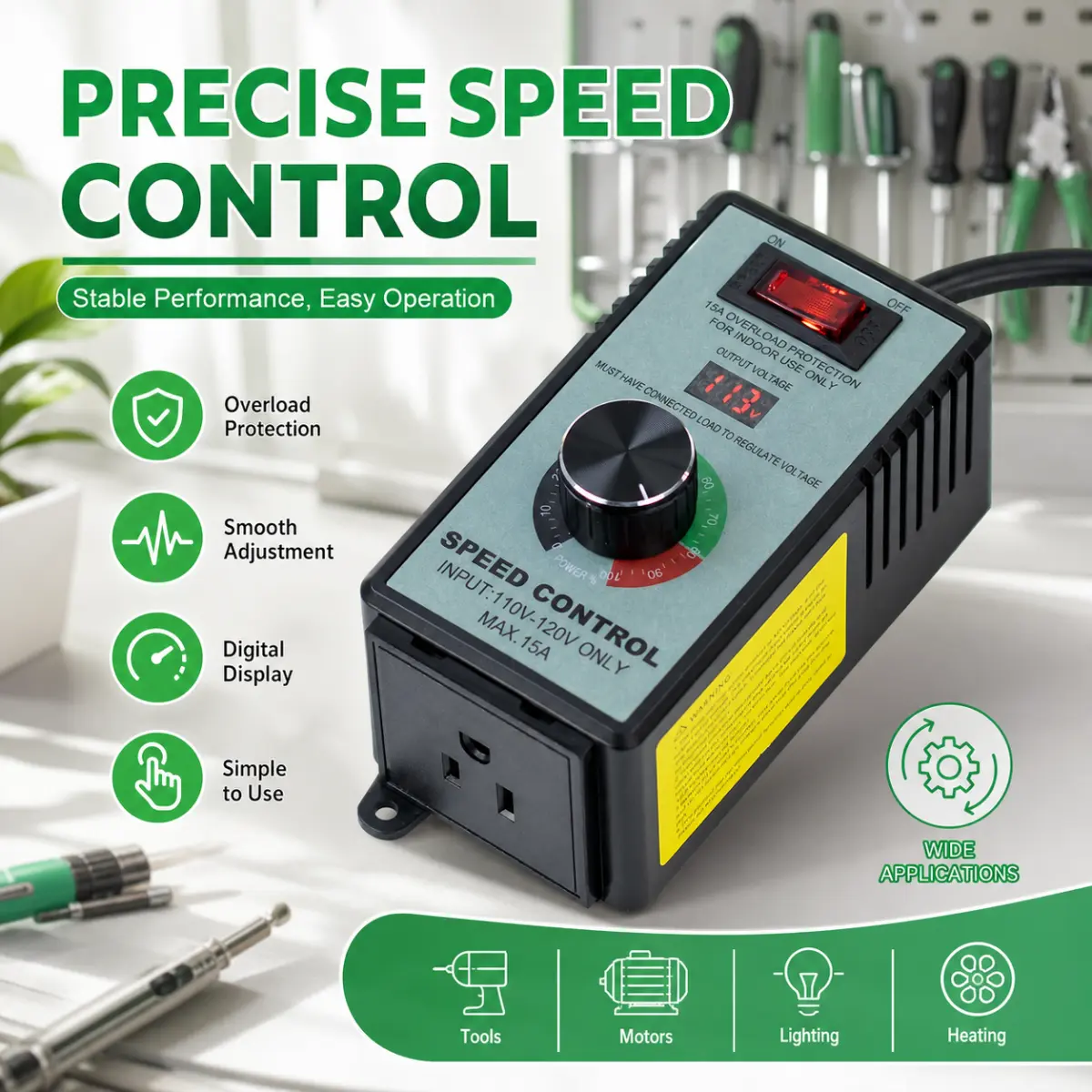 EU Plug Universal Power Tool Speed Regulator, Stepless Knob Control with Overload Protection for Angle Grinder & Polisher