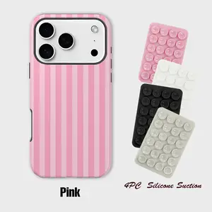 Pink Personalized  Aesthetic Striped Touch Phone Case, 4PC Silicone Suction Phone Case Mount, Cute Phone Cover Phone Accessories Trendy Design for iPhone 17 ProMax 17 Pro 16 15 14 13 12 11 Samsung S25 S24 Ultra Fe