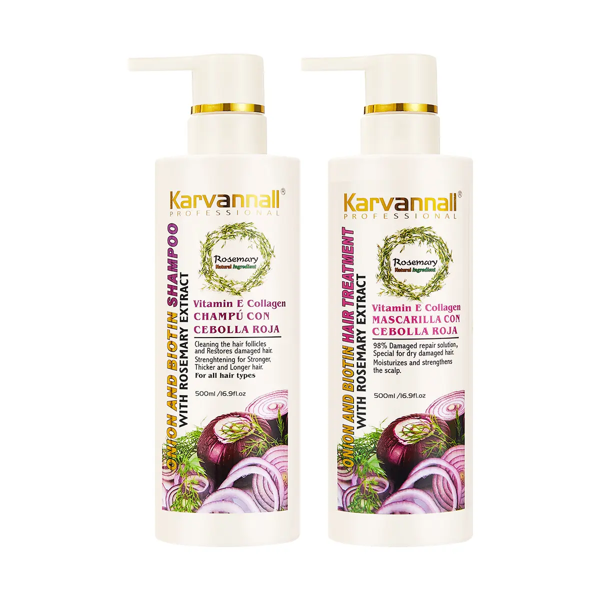 Karvannall Rosemary Plant Extract Shampoo & Conditioner Set - 500ml Anti-Hair Loss Haircare Kit with Vitamin E, Collagen, 98% Repair Solution for Dry, Damaged Hair - Balding, Anti Frizz Shampoo & Conditioner Kits, Single Item