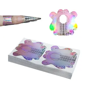 100PCS Laser Pink Acrylic Self-Adhesive Nail Extension Form Sticker Poly Gel Nail Tips Guide Stencil Manicure Tool