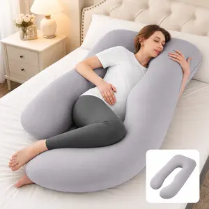 Sasttie Cooling Pregnancy Pillows for Sleeping, U Shaped Full Body Pillow with Removable Cover, Pregnant Women Must Haves, Maternity Essential, Light Grey