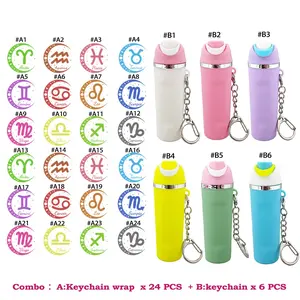 DIY Kit Keyring Packs, 24pcs Zodiac UV DTF Stickers, 6pcs Cute Mini Cup Keychains, Self-Adhesive Decals for Gifting