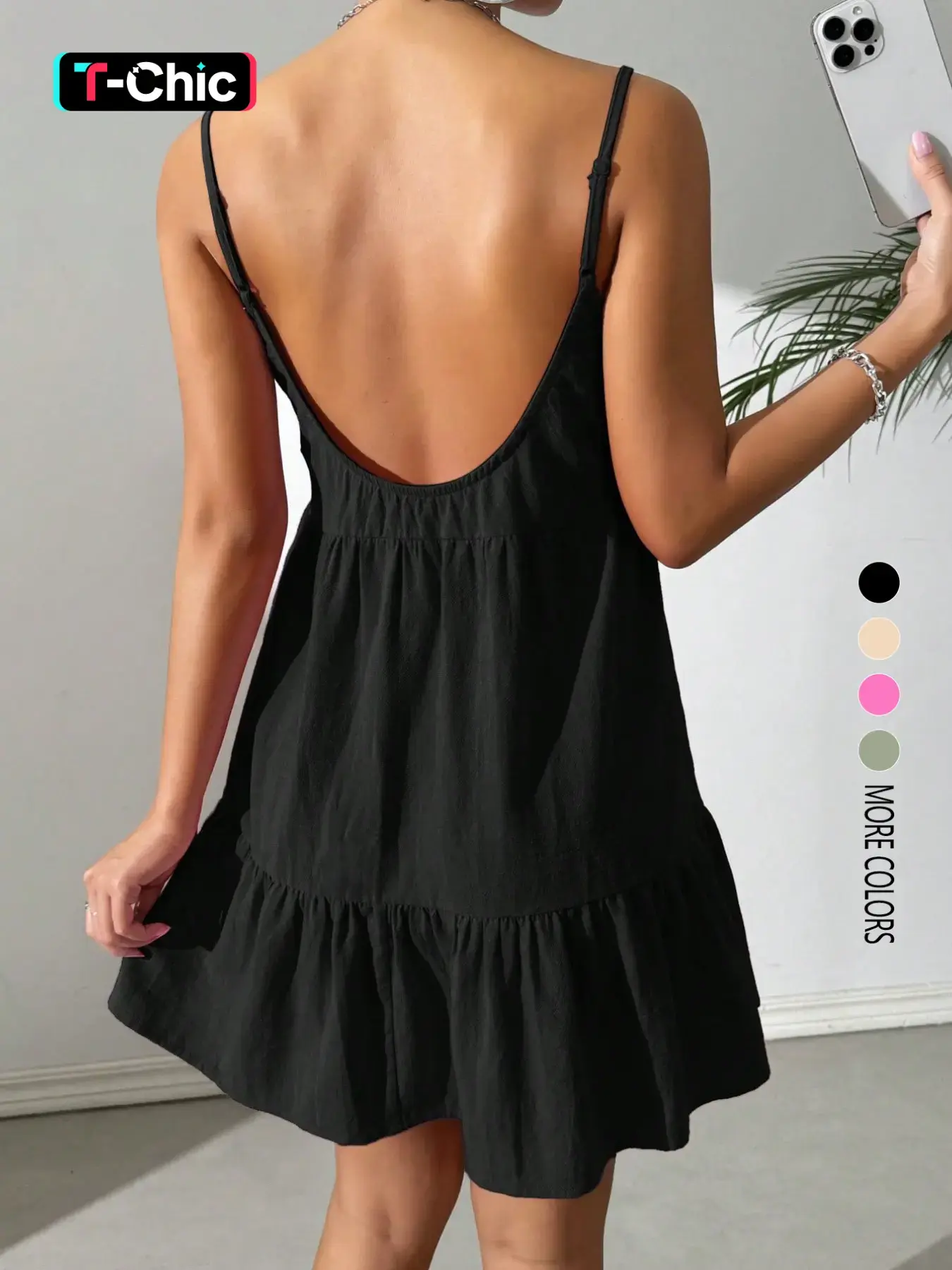 Women's summer dress, Fashion, Womenswear, solid color, Basic, casual Style sleeveless backless spaghetti strap dress, perfect for vacation.