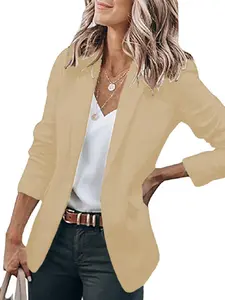 Elegant Women's Long Sleeve Blazer, Solid Color Suit Jacket, Single Button Design, Professional Style Outerwear, Perfect for Office Wear