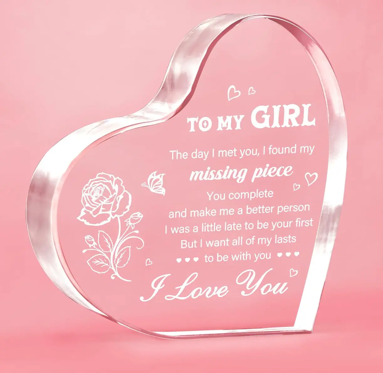 Gifts To My Girl, for Girlfriend Birthday Anniversary Valentines Day Gifts for Her, I Love You Acrylic Heart, Romantic Christmas Gifts for Girlfriend Women Gf Wife, Best Girlfriend Gift Ideas