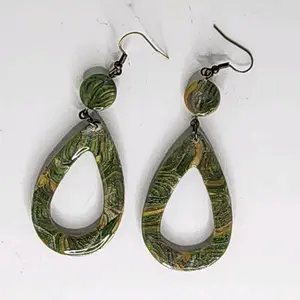 Polymer Clay Fishhook Earrings with Handmade Flat Bead and Resin Finish