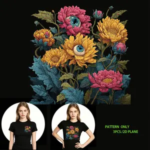 Flower and Eye Pattern Heat Transfer Vinyl for T-shirts, DIY Clothing Iron-On Decals, DTG Heat Press Transfers, Suitable for T-shirts, Jeans, Hoodies, Backpacks, Washable, Creative Design, Fashion