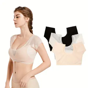 [Sweatproof] Women's Ultra-thin Mesh Vest with Transparent Underarm Sweat Pads - Breathable, Washable, Sweat-absorbent, Available in Black, White, and Beige, Odor-resistant Top | Casual Layered Piece | Absorbent Material