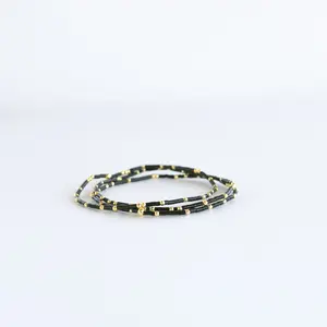 DAINTY BRACELET STACK - BLACK - 2 non- fade gold bracelets