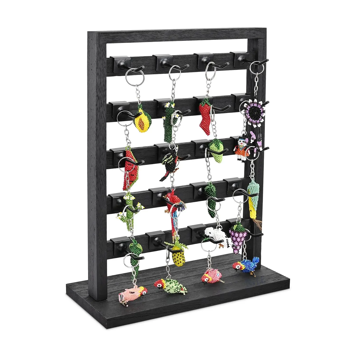 Wooden Display Rack With 20 Removable Metal Hooks Earring Card Stand Organizer Bracelet  Keychain Black Color