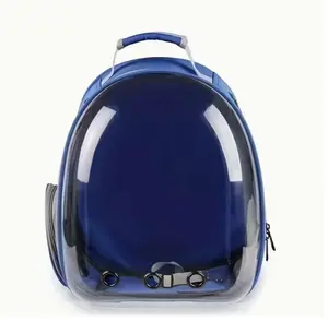 Blue Explorer Pet Backpack Carrier Transparent Dome Breathable Ventilation for Hiking Travel and Camping Comfort for Cats Small Dogs