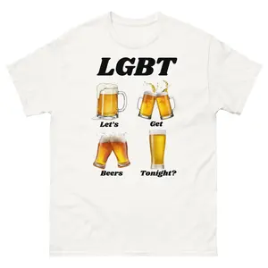 LGBT Beer TShirt, Funny “Let’s Get Beers Tonight” Drinking Graphic with Beer Mugs, Soft Cotton Unisex Fit for Adults, Perfect Gift for Beer Lovers Friends Party Lovers