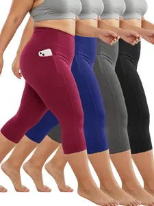 Women's Capri Pants - High Waisted Black Grey Red Blue Cropped Pants, Tummy Control Firm Fit, Breathable Non-See-Through For Cycling, Hike, Work