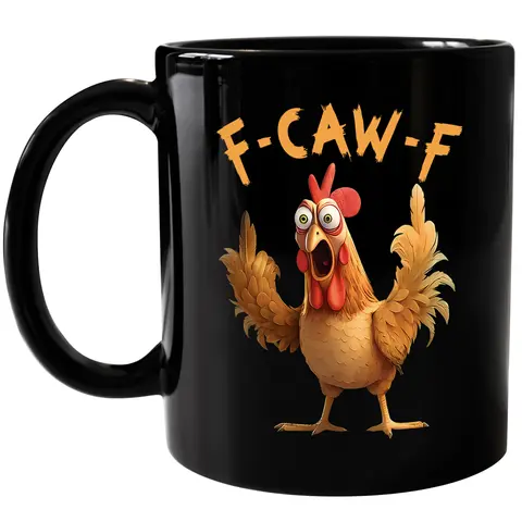 CupiCo F-Caw-F Rooster Ceramic Mug, Funny Chicken Coffee Mug, Farm Life Sarcastic Tea Cup, Silly Farm Animal Mugs, Sarcastic Meme Chicken Drinkware
