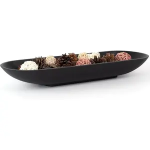 17.72"W x 2.24"H Long Large Black Minimalist Decorative Dough Bowl for Home Decor Coffee Dining Table Centerpieces