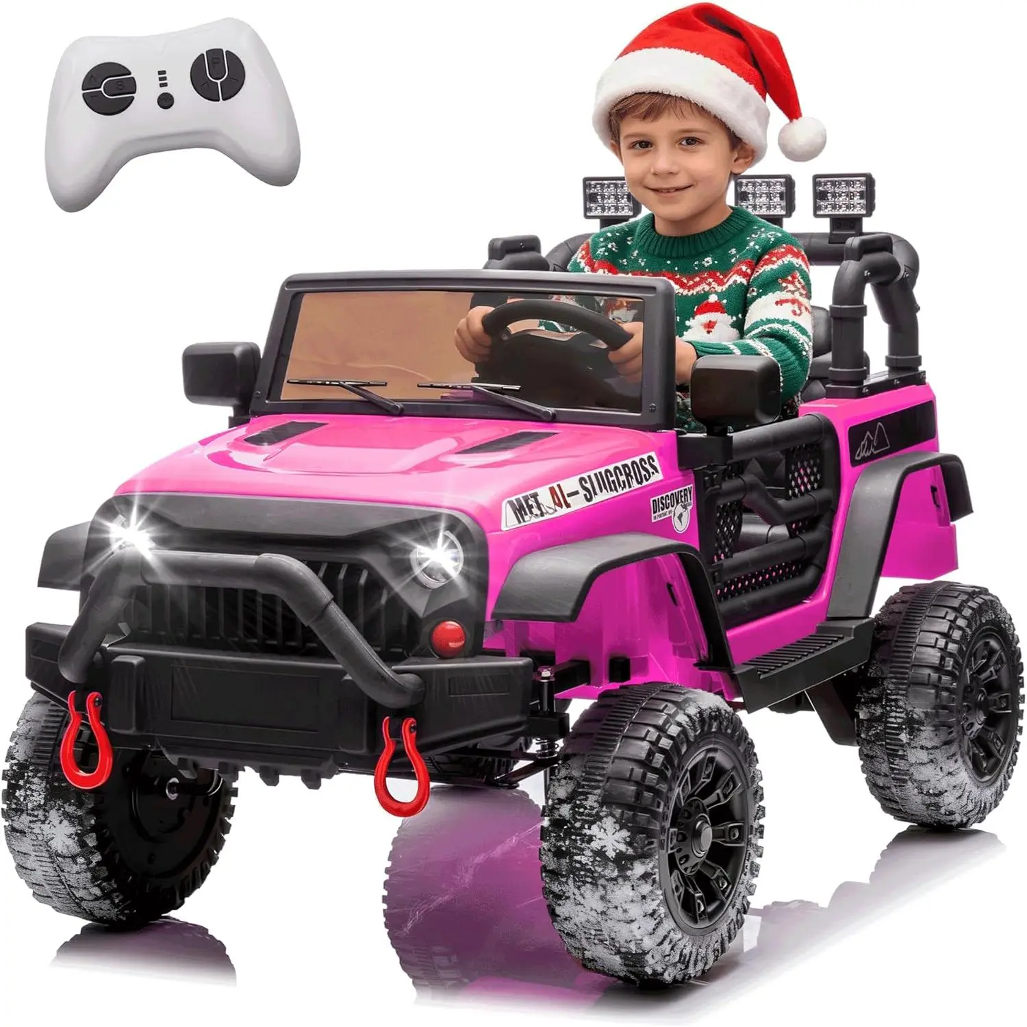 Pink 24V Battery-Powered Kids Ride On Jeep Car - 400W Motor, 200W Motors, Dual Batteries, 1 Seat, 2-Point Safety Belt, Parental Remote Control, 4-Wheel Suspension, Slow Start Tech, Bluetooth, MP3 Player, LED Lights, Outdoor Play Ride-On Toy, Power Wheels,