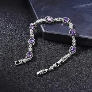 Korean Style Blue Colorful Gemstone Bracelet, Rectangular Light Luxury Handmade Inlaid Geometric Colorful Zircon Bracelet, Wholesale for Women, Large Size