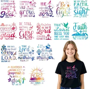 15Pcs Fade-Resistant Colorful Verses Faith Quotes Iron-On Transfers, Inspirational Heat Transfer Decals for Clothes, Pillows, Sewing Craft Supplies