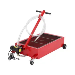 GARVEE 25GAL Oil Drain Pan with 110V 180W Electric Pump, Metal Oil Change Pan Cart Featuring 8FT Hose & Folding Handle, Ideal for Cars, SUVs, Trucks, Buses, and RVs, Durable Red Design