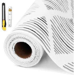 Drawer and Shelf Liner for Kitchen Cabinet,Non-Adhesive Cabinet Liner 12in x 20FT,Waterproof Shelf Paper Non-Slip Mats Cupboard Liners Contact Protect Dresser/Shelves/Table-Square Stripes