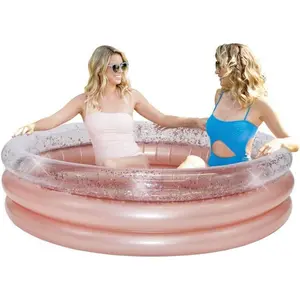 Rose Gold Glitter Inflatable Sunning Pool - 5-Foot Round Adult Lounge Pool for 2–3 Adults, Glam Backyard Patio Splash Tub