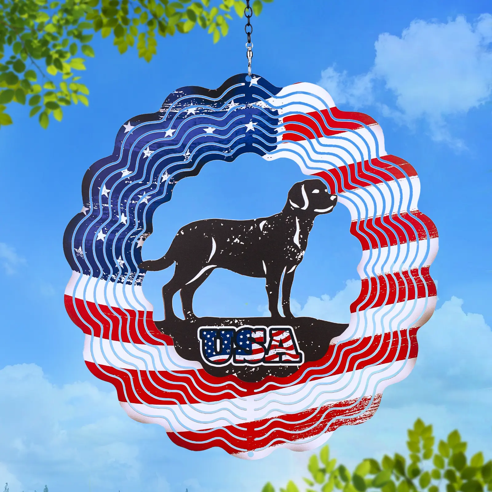 Dog Wind Spinners-12 inch 3D Stainless Steel Hanging Wind Spinner Metal Wind Catchers Kinetic Sculpture for Outdoor Silhouette, Yard Art, Porch, Patio, Countyard, Garden Decor Gifts for Women Mom