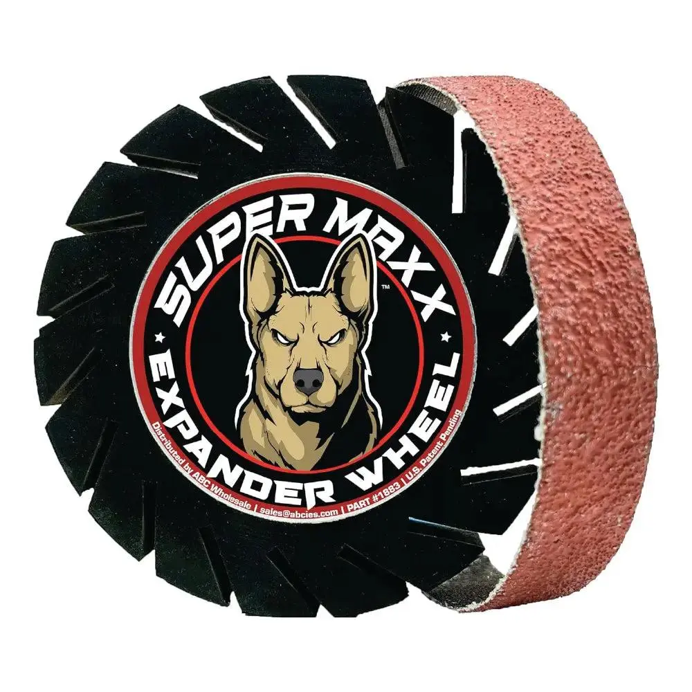 Super Maxx Heavy-Duty Industrial Metal Expander Wheel + Belt Kit with 10-Pack Assorted Grit Sanding Belts (36,50,60,80,120 Grit) for Grinding/Polish on Flat/Curves, Concave and Convex Curves, 5x Speedup Grinding