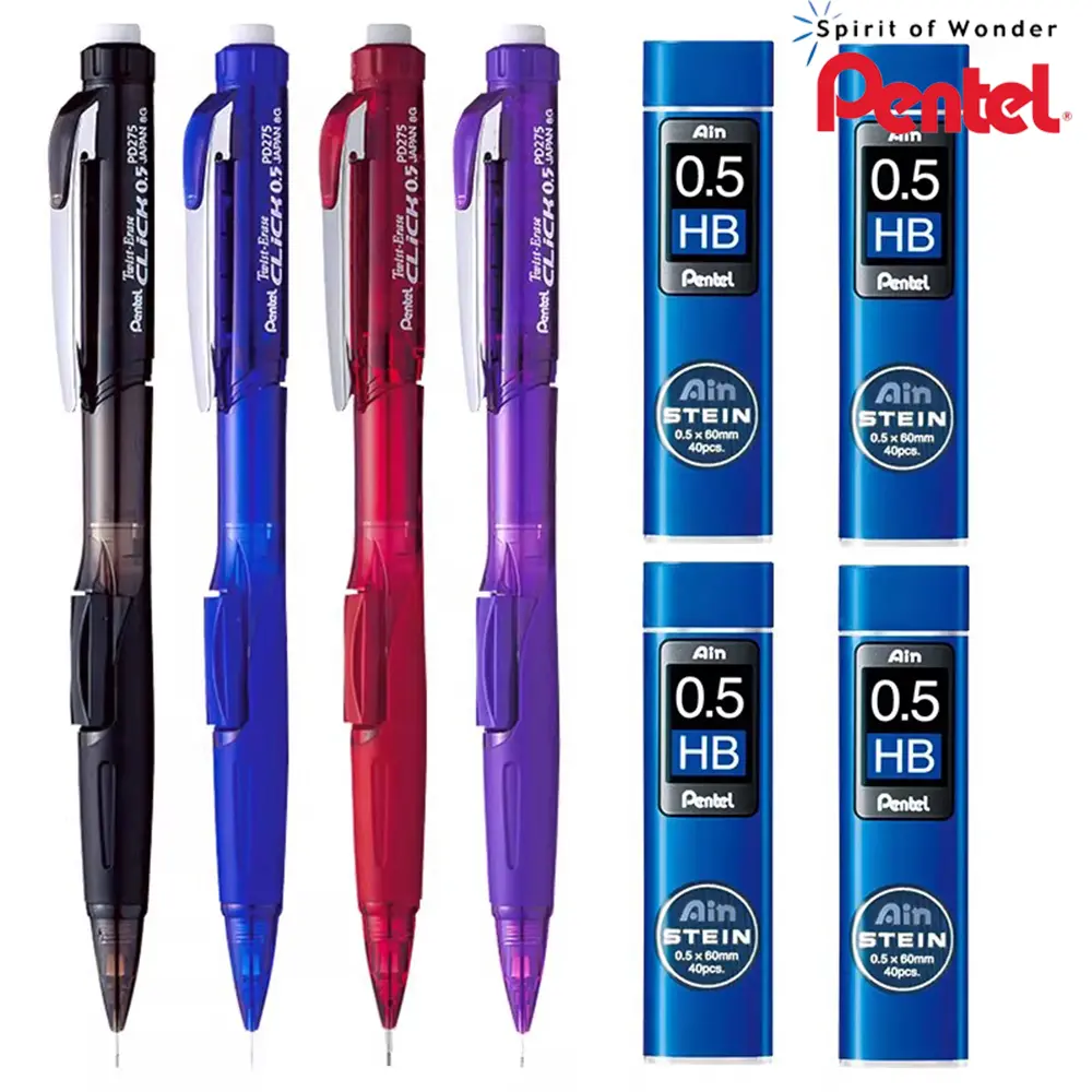 Japan Pentel PD275 Series Mechanical Pencil Set, 0.5mm Side Press Active Pencils with Rotating Eraser, Office Writing Tool, Stationery Writing Tools for School Supplies