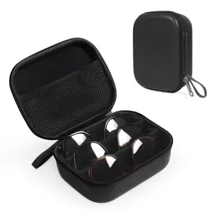 Travel Essentials: 5-in-1 Sunglasses Organizer | Premium PU Leather Hard Eyewear Case | Portable Multiple Glasses Storage