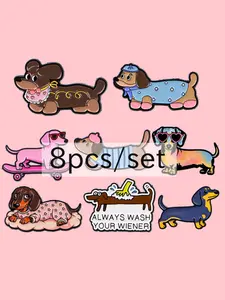 8pcs/set  Adorable Sausage Dog Enamel Pins , Cute Cartoon Design Badges, Multifunctional Fashion Cute Accessories