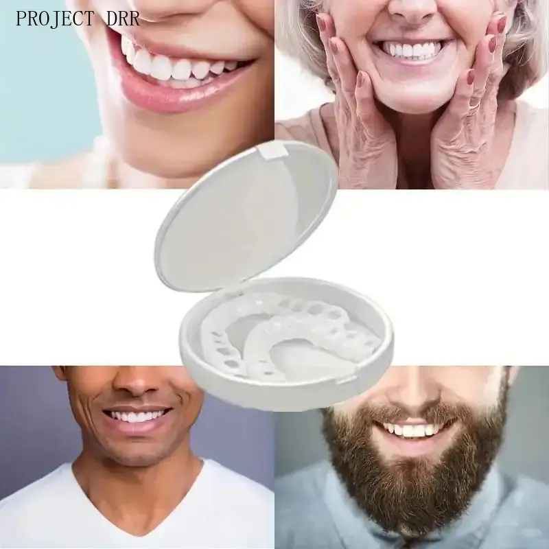 4-Piece Easy Clean Temporary Dentures - 2 Upper 2 Lower Comfort Fit For Daily Wear & Cosplay PROJECT DRR
