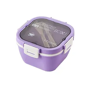 All-in-One Salad Container - Large Salad Bowl, Bento Box Tray, Leak-Proof Sauce Container, Dishwasher/Microwave Safe