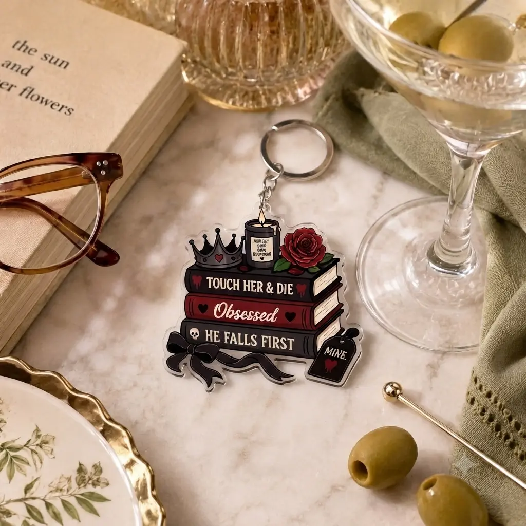 Dark Romance Book Stack Acrylic Keychain Funny Quote Pendant Clear Bag Charm Aesthetic Bookish Accessories Gift